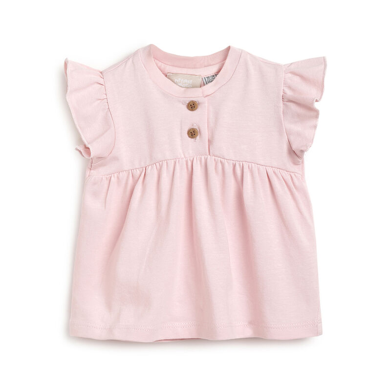 Girls Medium Pink Solid Short Sleeve Top image number 0